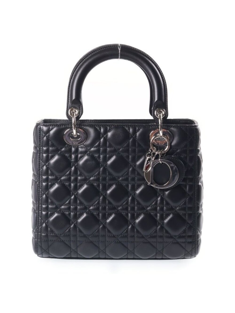 Dior Lady 2-Way Shoulder Bag Black Leather Silver